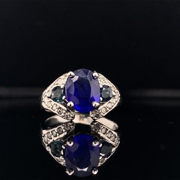 Diamond Sapphire Ring 14k Gold 3.31 TCW Women Certified $2,800 912271 - Picture 3 of 15